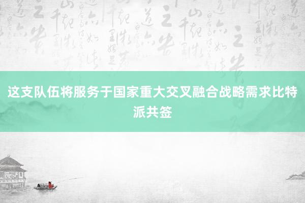 这支队伍将服务于国家重大交叉融合战略需求比特派共签