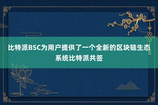 比特派BSC为用户提供了一个全新的区块链生态系统比特派共签