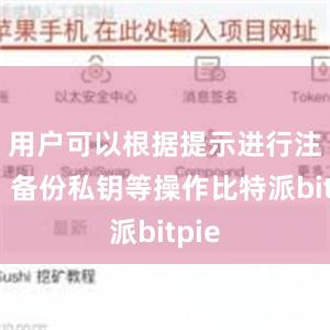 用户可以根据提示进行注册、备份私钥等操作比特派bitpie